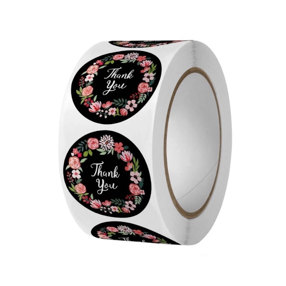 1" Round Frame Thank You Stickers RollFloral Designs packaging supplies - Picture 3 of 4